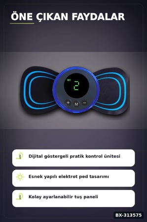 8 Mod 19 Seviyeli LCD Ekranlı EMS Boyun Omuz Sırt Bel Masaj Bandı USB Şarjlı BX-313575
