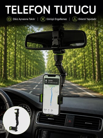 Araç İçi Dikiz Aynası Telefon Tutucu 360° Dönebilen Katlanabilir