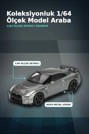 Diecast 1/64 Ölçek Nissan GTR Nismo R35 CRS Dark Metal Blister Paket Model Araba BX-313359