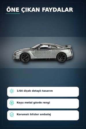 Diecast 1/64 Ölçek Nissan GTR Nismo R35 CRS Dark Metal Blister Paket Model Araba BX-313359