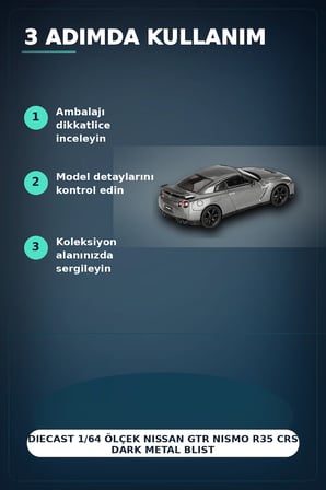 Diecast 1/64 Ölçek Nissan GTR Nismo R35 CRS Dark Metal Blister Paket Model Araba BX-313359