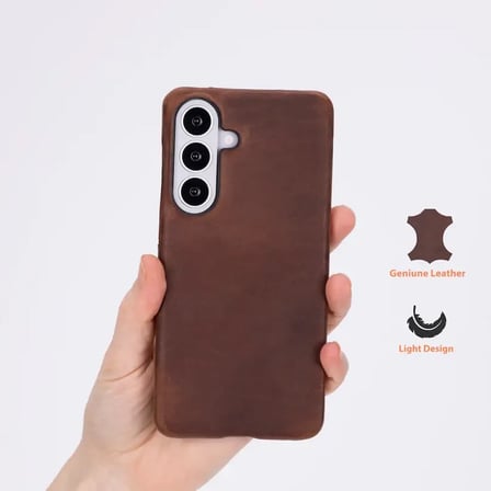 Galaxy S26 için, Hakiki Deri, El Yapımı Kılıf, İç Yüzeyi Kadife, Antik Kahve