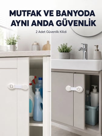 Marsilyan Çocuk Güvenlik Kilidi Dolap ve Çekmece Beyaz Yapışkanlı 2'li Set
