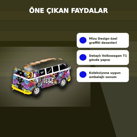 1/64 Ölçekli Volkswagen T1 Minibüs Diecast Model Araba - Koleksiyonluk Mizu Design