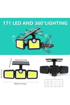 Üçlü Solar Led Projektör – Beyaz Işık – Sensörlü Dış Mekân Aydınlatma Bx40