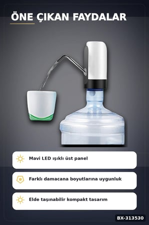 Şarjlı 304 Paslanmaz Çelik Damacana Su Pompası - Usb Şarjlı Otomatik Sebil, Mutfak İçin BX-313530