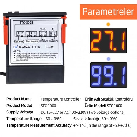 Stc-3028 Dijital Sıcaklık Nem Ölçer 110-220v 10a Termostat