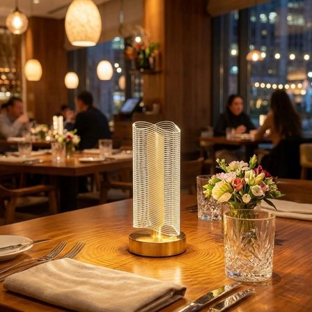 Dalgalı Silindirik Kristal Çizgili Model Led Masa Lambası – Gold Tabanlı, Dokunmatik, 3 Renk Işık Modlu, Şarjlı Modern Dekoratif Gece Lambası Bx40