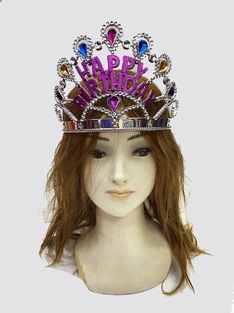 Gümüş Renk Happy Birthday Yazılı Doğum Günü Tacı 60 Cm Bx40