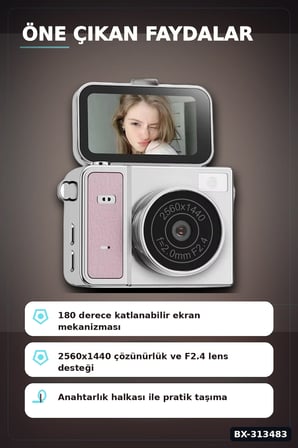 2K 1.47 İps Ekranlı 180 Derece Katlanabilir Mini Vlog Kamerası - Anahtarlık Boy BX-313483