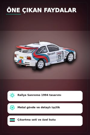 1/64 Metal Ford Escort RS Cosworth WRC 1994 Sanremo Maketi - Koleksiyonluk Model BX-313345