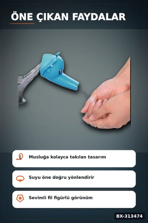 Fil Figürlü 11x9x7 cm Musluk Uzatıcı Başlık Aparatı, 1 Adet Çocuk El Yıkama BX-313474