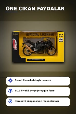 Spor Motosiklet Modeli 1/12 Ölçekli - Honda CBR1000RR R Fireblade Minyatür, Koleksiyonluk BX-313416