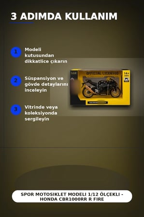 Spor Motosiklet Modeli 1/12 Ölçekli - Honda CBR1000RR R Fireblade Minyatür, Koleksiyonluk BX-313416