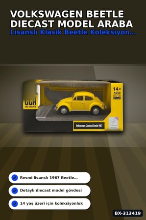 Klasik Volkswagen Beetle Diecast Model Araba 1/32 Ölçekli Koleksiyonluk BX-313419