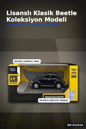 Klasik Volkswagen Beetle Diecast Model Araba 1/32 Ölçekli Koleksiyonluk BX-313419