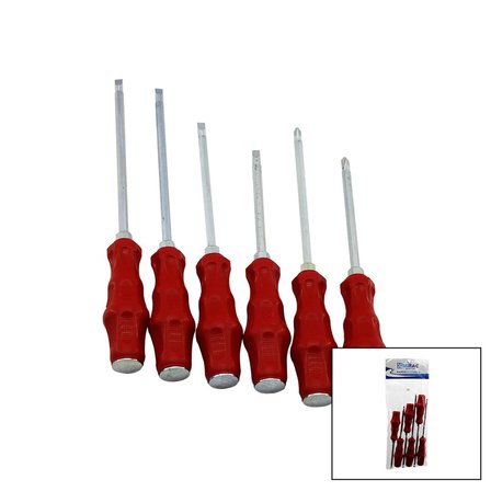Pvc Ambalaj   Kırmızı - Plastik Saplı   Darbeli   6lı Set   Çift Taraflı  Tornavida Takımı Bx40