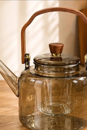 Borosilikat Cam Demlik 1200 Ml Akasya Saplı Süzgeçli Bulaşık Makinesinde Yıkanabilir BX-313587
