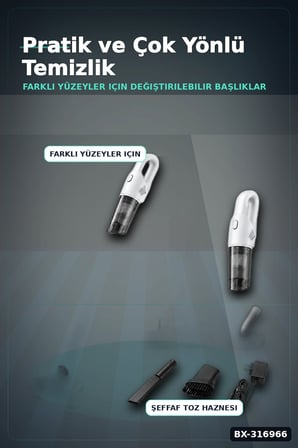 Dikey Süpürge Şarjlı Kablosuz El Süpürgesi 2'si 1 Arada Ev Araç Temizliği BX-316966