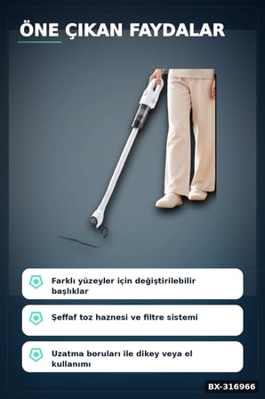 Dikey Süpürge Şarjlı Kablosuz El Süpürgesi 2'si 1 Arada Ev Araç Temizliği BX-316966