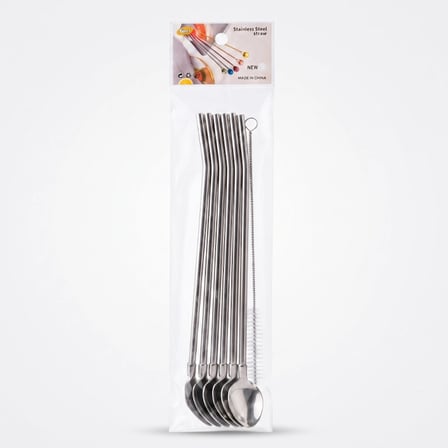 6'lı Kaşıklı Pipet Seti - Metal - Pipet Temizleme Fırçası