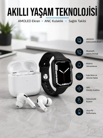 2025 Model Akıllı Saat ve Yeni Nesil Pro Bluetooth Kulaklık TWS Yüksek Ses Kaliteli