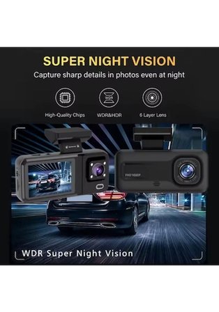 32GB Uyumlu 3 Kameralı Araç İçi Güvenlik Kamerası 1080p Kayıtlı Gece Görüşlü G Sensörlü