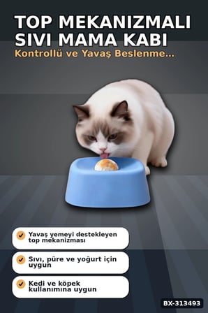 Top Mekanizmalı Sıvı Mama Kabı - Büyük Yavaş Yeme Kabı, Kedi Köpek Püre İçin BX-313493