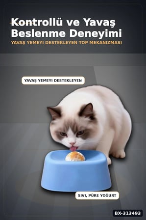 Top Mekanizmalı Sıvı Mama Kabı - Büyük Yavaş Yeme Kabı, Kedi Köpek Püre İçin BX-313493