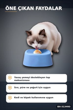 Top Mekanizmalı Sıvı Mama Kabı - Büyük Yavaş Yeme Kabı, Kedi Köpek Püre İçin BX-313493