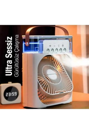 Masaüstü Taşınabilir Buzlu Soğutucu Vantilatör, Su Soğutmalı ve LED Işıklı Beyaz Fan