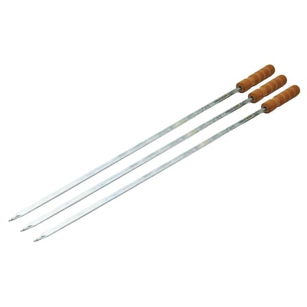 Ahşap Saplı Tavuk Şişi - Dar Yassı - Metal - 50 cm