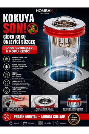 Kırmızı Valfli Gider Koku Önleyici Süzgeç Silikon Contalı Sızdırmaz Gider Kapağı