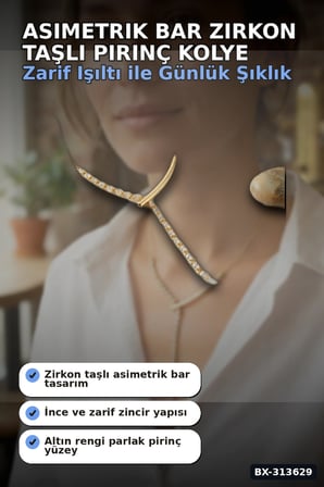 Asimetrik Bar Modeli Zirkon Taşlı Pirinç Kadın Kolye 45 cm Zincir Uzunluğu BX-313629
