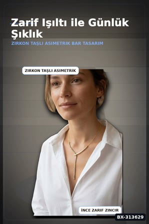 Asimetrik Bar Modeli Zirkon Taşlı Pirinç Kadın Kolye 45 cm Zincir Uzunluğu BX-313629