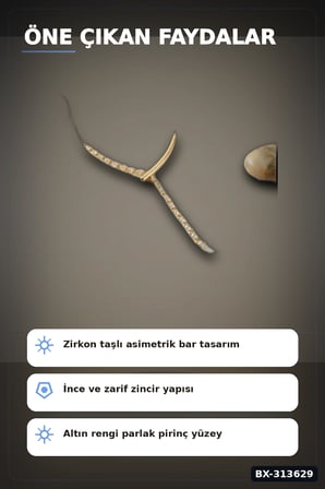 Asimetrik Bar Modeli Zirkon Taşlı Pirinç Kadın Kolye 45 cm Zincir Uzunluğu BX-313629