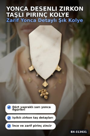 Yonca Desenli Zirkon Taşlı 45 Cm Pirinç Bijuteri Kolye - Günlük Kullanıma Uygun BX-313631