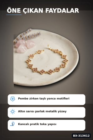 Pirinç Yonca Desenli Zirkon Taşlı Kadın Bileklik - Tekli Paket, Rengi Zarif Aksesuar BX-313612