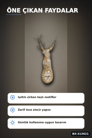 Sıralı Zirkon Taşlı Pirinç Gold Renk Model Kadın Kolye 45 cm Zincir Hediyelik BX-313621
