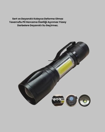 4 Mod Şarjlı Işıldak | Ultra Güçlü Cree LED | Su Geçirmez Alüminyum Gövde