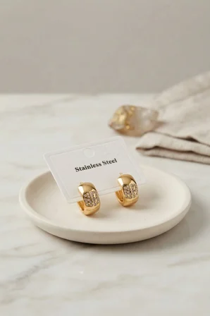 316L Çelik Gold Renk Kalın Halka Tasarım Model Küpe
