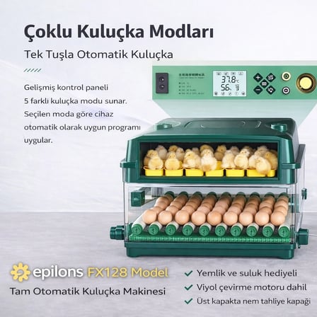 FX128 Model Tam Otomatik Kuluçka Makinesi - Çift Katlı, Çift Güç Sistemli, Su Hazneli Yeni Nesil İnkübatör