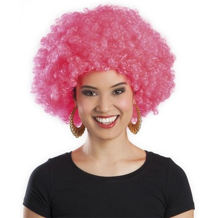 Pembe Renk Kıvırcık Afro Bonus Peruk Bx40