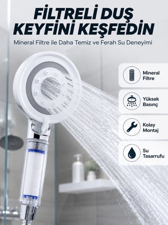 Şeffaf Filtre Hazneli Duş Başlığı Güçlü Akışlı Pratik Banyo Duşu