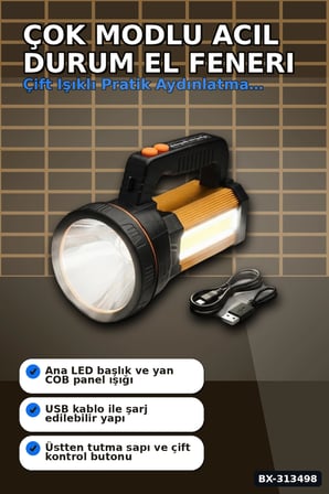 Çok Modlu 800W Acil Durum El Feneri - 800m Menzilli - Kamp Ve Doğa Aktiviteleri İçin BX-313498