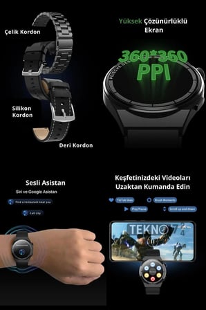 Gümüş Kasa ve Siyah Silikon Kordonlu Akıllı Saat, GPS, Nabız ve Uyku Takibi Özellikli