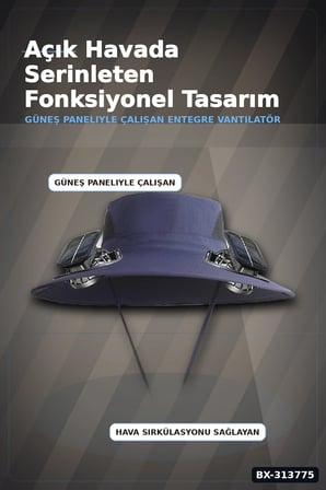 Solar Fanlı Balıkçı Şapkası - Güneş Enerjili Vantilatörlü Ayarlanabilir Açık Hava Şapkası BX-313775