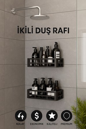 İkili Yapışkanlı Raf Duş Rafı Banyo Rafı Mutfak Rafı Organizer Düzenleyici Saklayıcı Sabunluk Şampuanlık