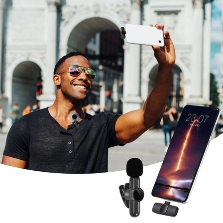 Type C Uyumlu İphone Dönüştürücülü Kablosuz Yaka Mikrofonu Android Ve İphone Uyumlu Mini Mikrofon Bx40