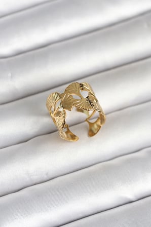 316L Çelik Gold Renk Yelpaze Model Kadın Yüzük